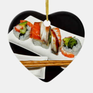 Ornement Cœur En Céramique Sushi Food Restaurant Eat Exotic Meals Fast Food