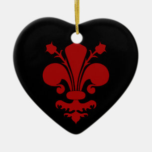 Ornement Cœur En Céramique Symbole rouge foncé de fleur de lis