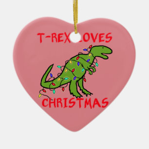 Ornement Cœur En Céramique T-Rex aime Noël