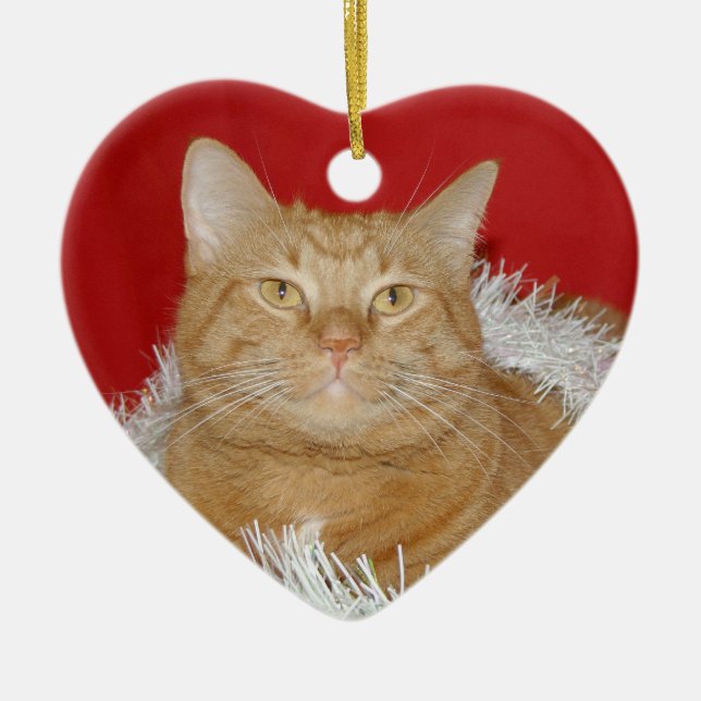 Ornement Cœur En Céramique Tabby orange Noël (Devant)