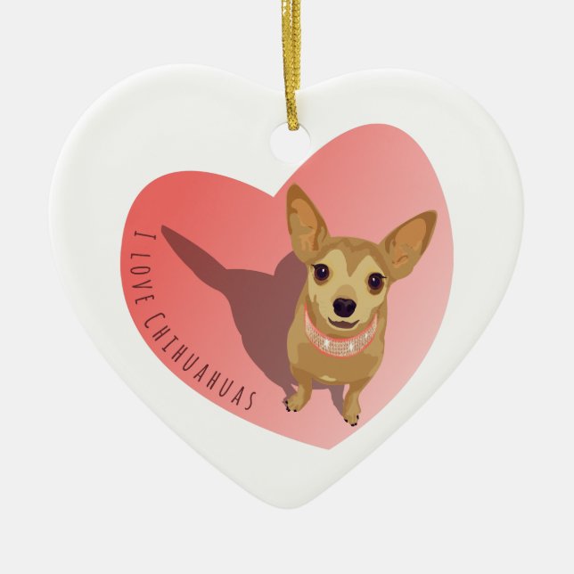 Ornement Cœur En Céramique Tan Chihuahua in diamond pink collar en heart (Devant)