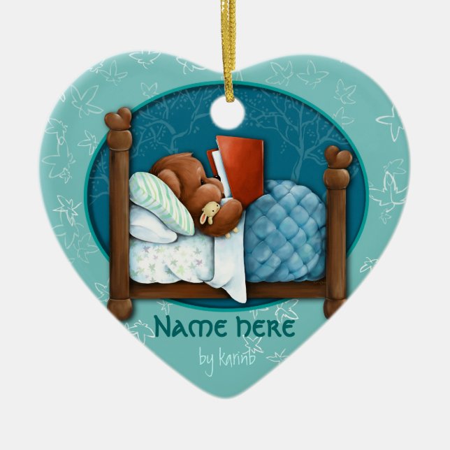 Ornement Cœur En Céramique Temps d'histoire pour endormir d'ours et de lapin (Devant)