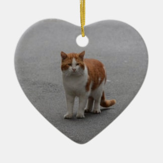 Ornement Cœur En Céramique Thomas Ginger Et Chat Blanc