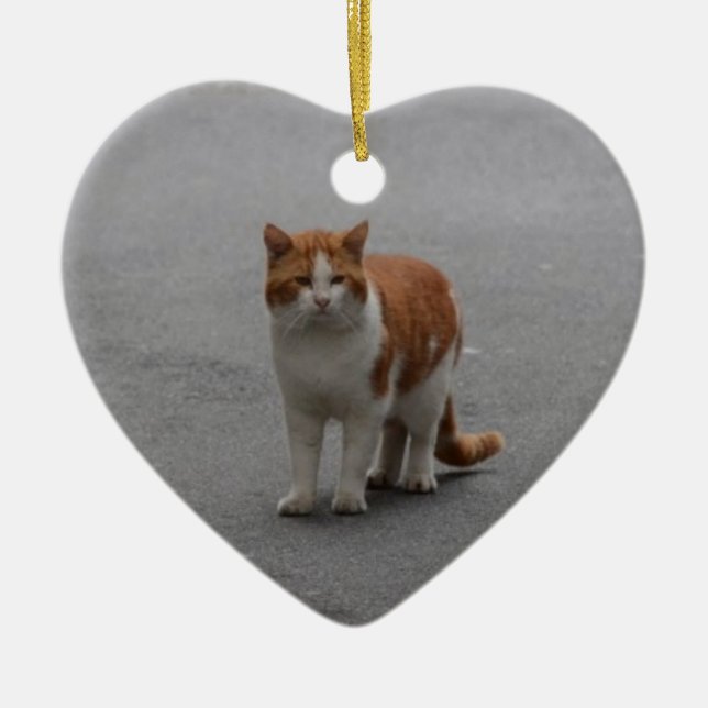 Ornement Cœur En Céramique Thomas Ginger Et Chat Blanc (Devant)
