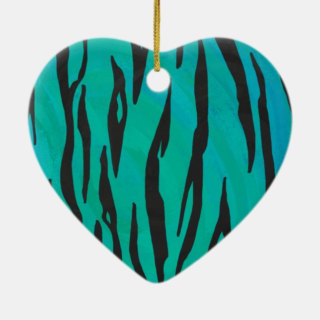 Ornement Cœur En Céramique Tiger noir et Turquoise (Dos)