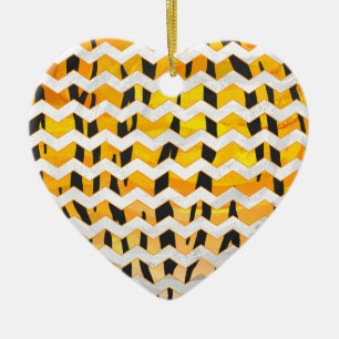 Ornement Cœur En Céramique Tigre Chevron noir et orange