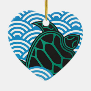 Ornement Cœur En Céramique Tortue de mer verte d'Hawaï