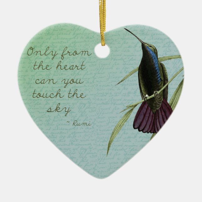 Ornement Cœur En Céramique Touchez le colibri de ciel (Devant)