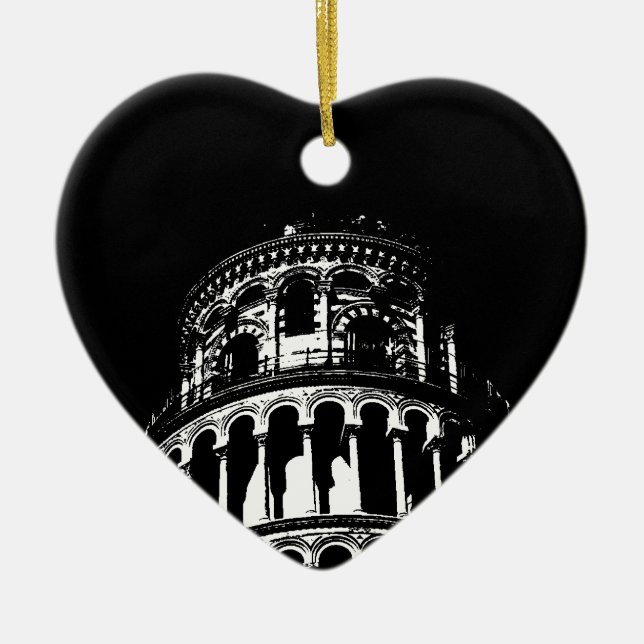 Ornement Cœur En Céramique Tour blanche noire de Pise Italie (Devant)