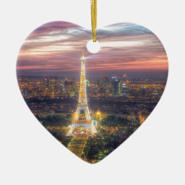 Ornement Cœur En Céramique Tour Eiffel la nuit, Paris France (Devant)