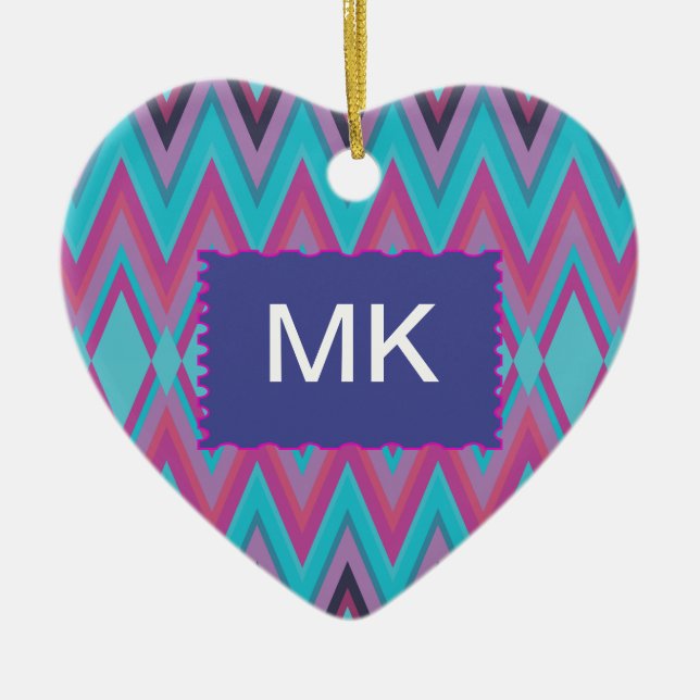 Ornement Cœur En Céramique Tribal pourpre et Aqua (Devant)