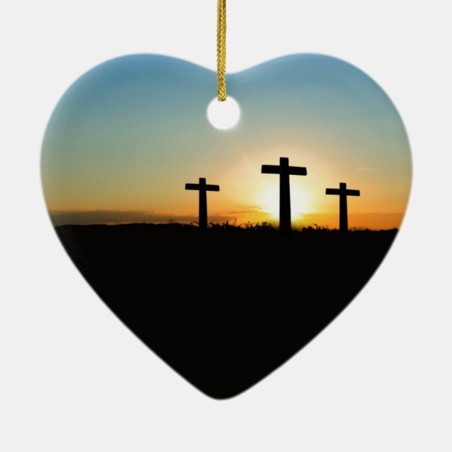 Ornement Cœur En Céramique Trois croix (Dos)