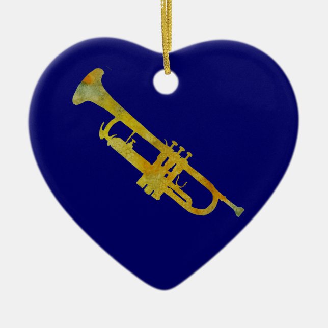 Ornement Cœur En Céramique Trompette d'or (Devant)