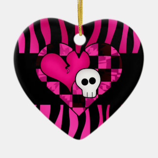 Ornement Cœur En Céramique Trop mignon goth punk zebra coeur fuschia noir crâ
