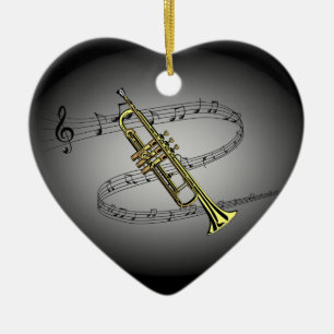 Ornement Cœur En Céramique Trumpet échelle musicale ~ Noir ~ Arrière - plan g