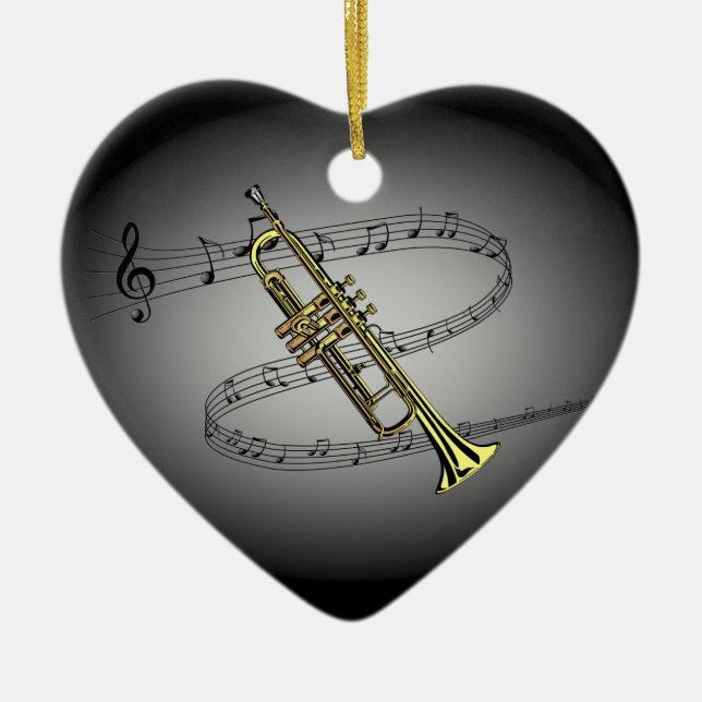 Ornement Cœur En Céramique Trumpet échelle musicale ~ Noir ~ Arrière - plan g (Devant)