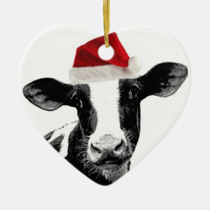 Ornement Cœur En Céramique Vache à Père Noël - vache laitière utilisant le