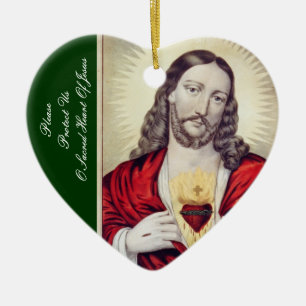 ORNEMENT CŒUR EN CÉRAMIQUE VEUILLEZ NOUS PROTÉGER DU COEUR SACRÉ DE JÉSUS
