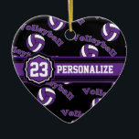 Ornement Cœur En Céramique Volley-ball violet<br><div class="desc">Volleyball Sport Joueur ornement de Noël prêt pour vous à personnaliser. Faites un merveilleux cadeau personnalisé pour votre joueur de volley, entraîneur, ventilateur, etc... ⭐ Ce Produit est 100% Personnalisable. *****Cliquez sur le BOUTON PERSONNALISER pour ajouter, supprimer, déplacer, redimensionner, modifier, tourner, etc... n'importe quel graphique ou texte. 99% de mes...</div>