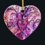 Ornement Cœur En Céramique WHIMSICAL FLOURISHES HEART bright pink blue<br><div class="desc">Colorful blossoms and blooms in Spring ,  Watercolor painting with golden and silver  foil .</div>
