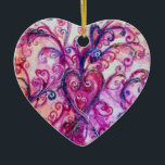 Ornement Cœur En Céramique WHIMSICAL FLOURISHES HEART bright pink blue<br><div class="desc">Colorful blossoms and blooms in Spring ,  Watercolor painting with golden and silver  foil .</div>