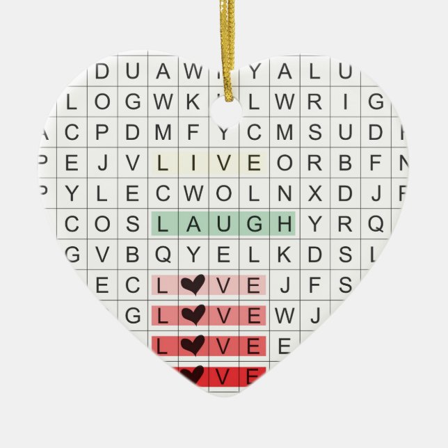 Ornement Cœur En Céramique Word Search Love (Devant)