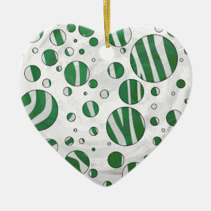 Ornement Cœur En Céramique Zebra Green et White Polka Dot