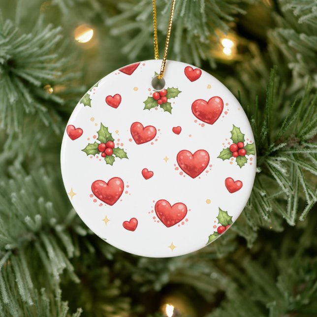 Ornement Cœurs de Noël et Houx (Arbre)