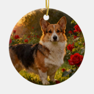 Ornement Corgi dans les Roses IV