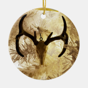 ornement crâne cerf arbre de Noël blanc