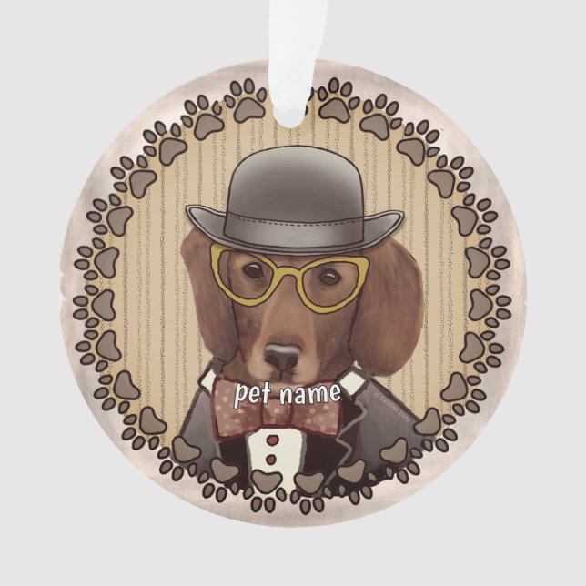 Ornement Dachshund portant des lunettes (devant)