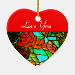 Ornement d'amour en verre teinté rouge
