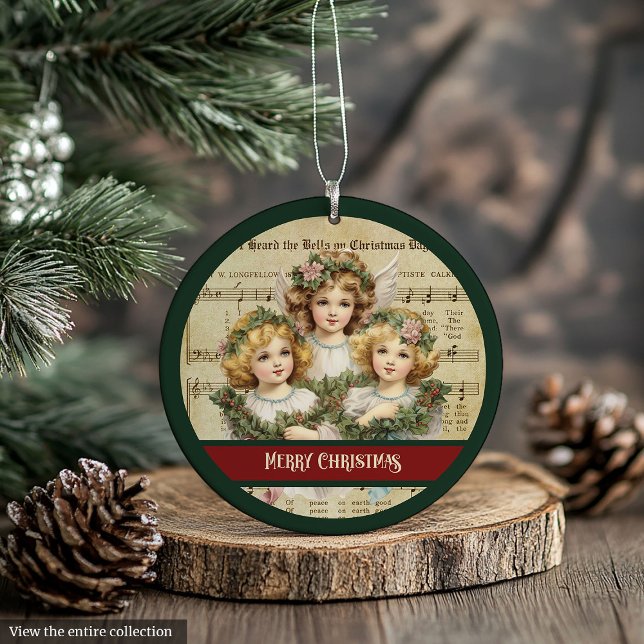 Ornement d'ange de Noël joyeux vert rouge Garder (Green Red Merry Christmas Ornament Angel Keepsake)