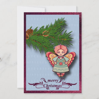 Ornement d'ange sur branche de pin Carte de Noël p