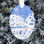 Ornement d'aquarelle de Santorin Grèce<br><div class="desc">Une aquarelle bleue et blanche représentant Oia sur la belle île grecque de Santorin. Art original de Nic Squirrell.</div>