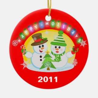 Ornement d'arbre de couples de bonhomme de neige