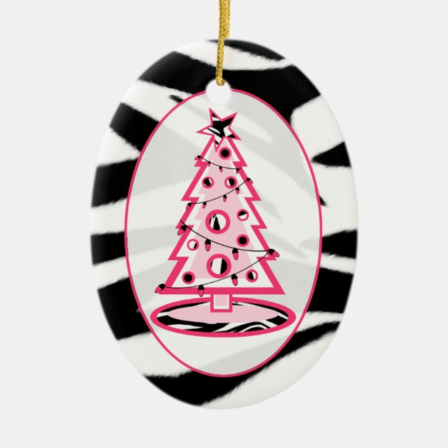 Ornement d'arbre de Noël Zebra Print & Pink (Devant)