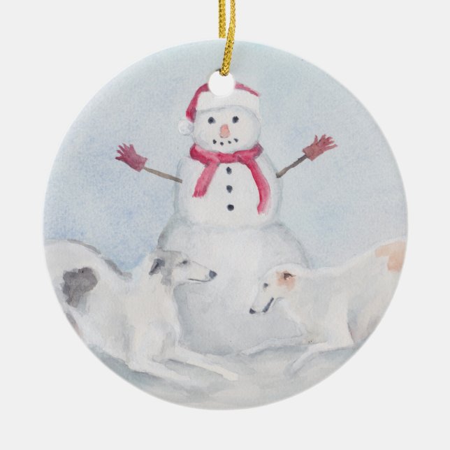Ornement d'art de Chien de Borzoi et de Snowman (Devant)
