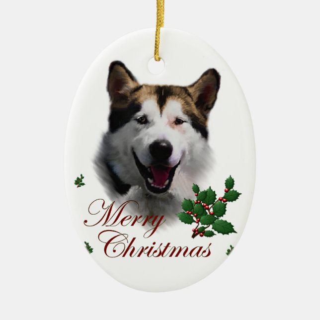 Ornement d'art de Noël Malamute en Alaska (Devant)