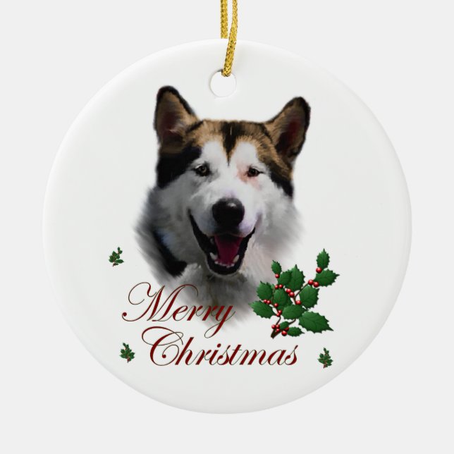 Ornement d'art de Noël Malamute en Alaska (Devant)