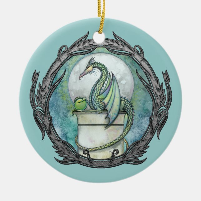 Ornement d'art fantastique de dragon vert (Devant)