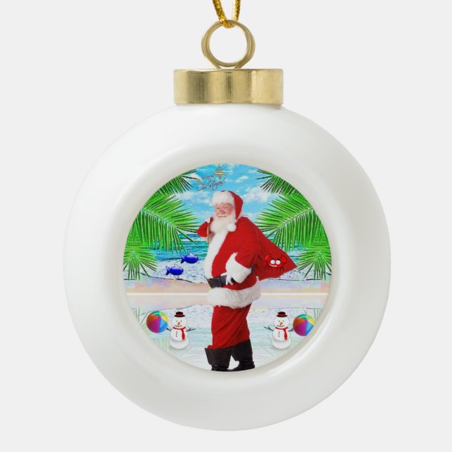 Ornement de bal en céramique de Noël, Père Noël (Devant)