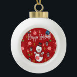 Ornement de bal en céramique de Noël, Snowman<br><div class="desc">Ornement de bal en céramique de Noël Décorez votre beau sapin de Noël avec un ornement customisé d'une sorte. Quelque chose pour tous,  Maria lurdis afonso,  https://www.zazzle.com/succeedinbeautybarb</div>