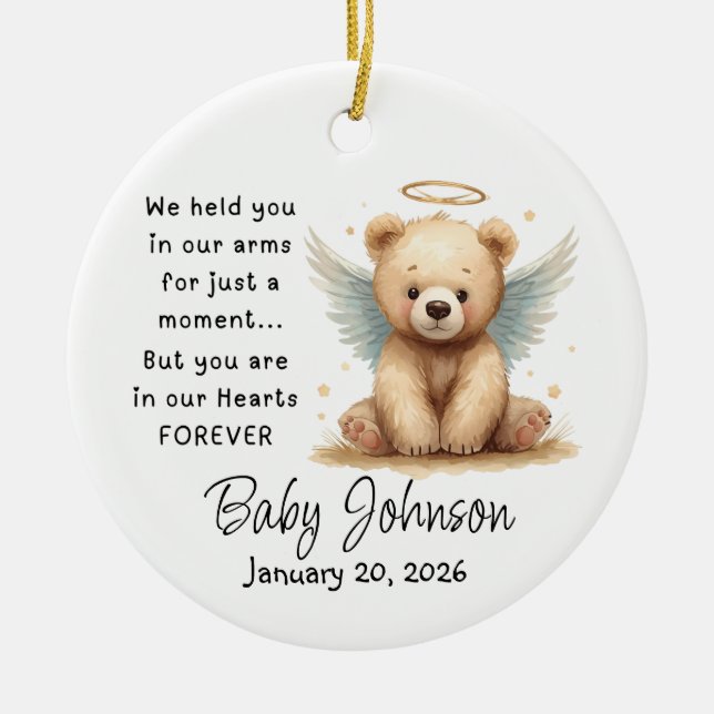 Ornement de bébé mémorial Ours en peluche ailes d' (Devant)