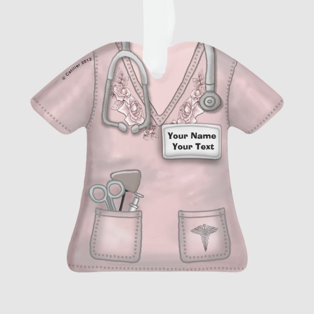 Ornement de blouse d'infirmière aux roses roses (devant)