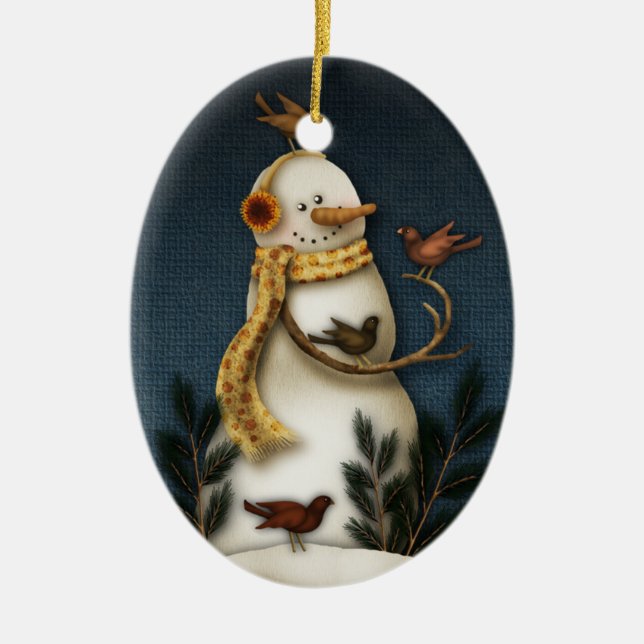 ornement de bonhomme de neige et d'oiseau (Devant)