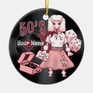 Ornement de caniche rose rétro