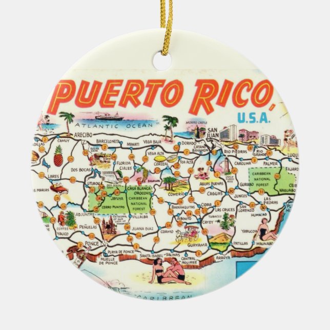 Ornement de carte rétro de Porto Rico (Devant)