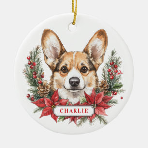 Ornement de cercle en céramique de chien Corgi de 
