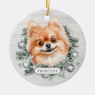 Ornement de cercle en céramique de chien Pomerania